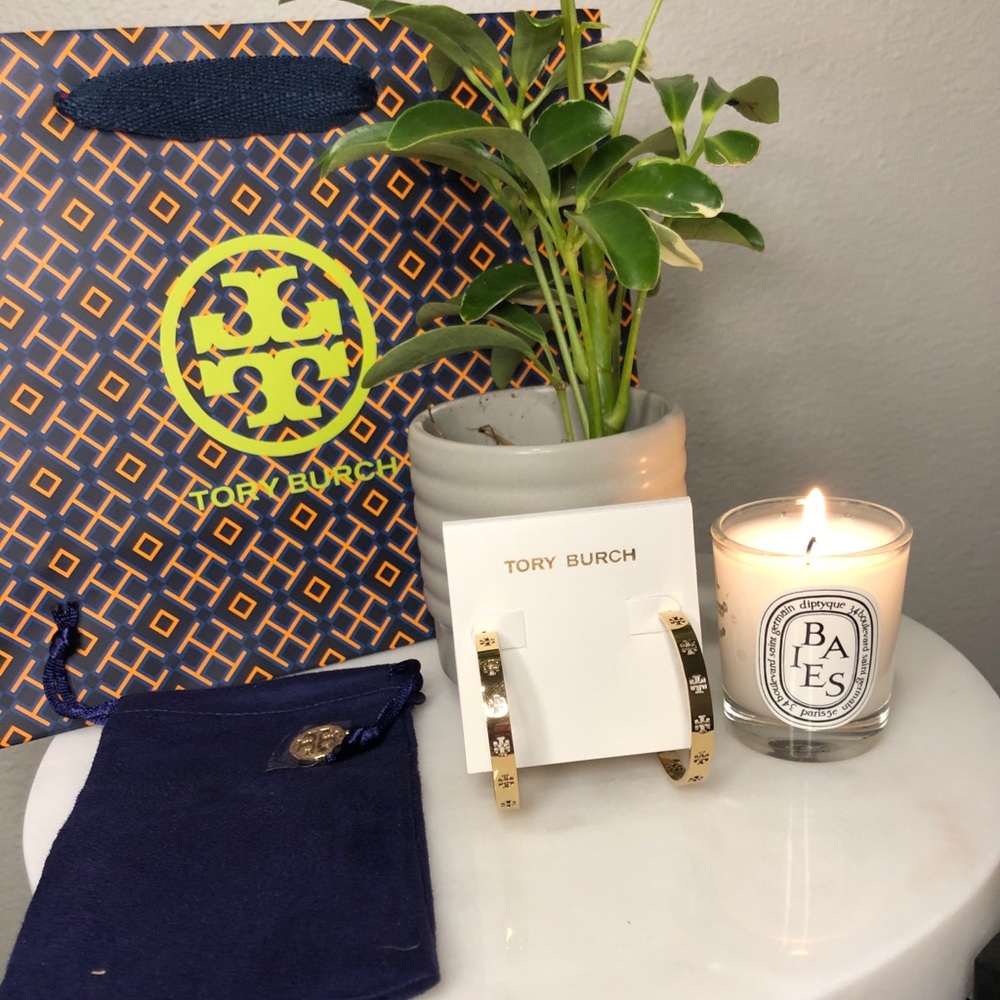 Gold Tory Burch pierced T hoop earrings